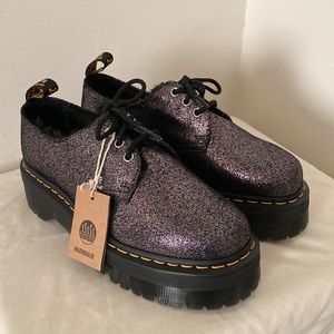 Dr Martens Shoes 1461 Quad Metallic Leather Faux Fur Lined Platform Oxford NWT 9